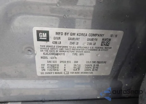 2020 Buick Encore Fwd Essence from USA, damaged, VIN KL4CJCSB3LB043115